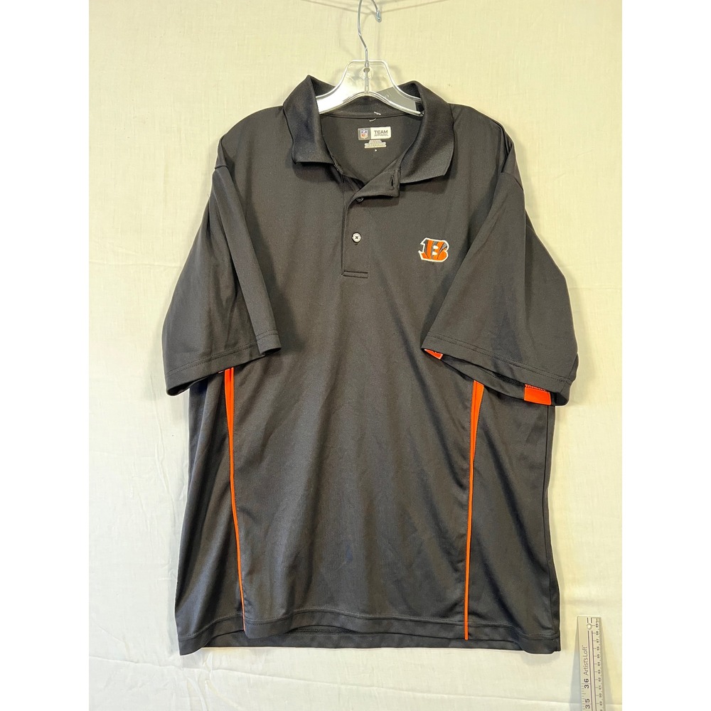 NFL Team Apparel Cincinnati Bengals Polo Shirt Mens Large Black Orange Logo